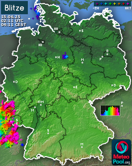 Blitzkarte für Deutschland, letzte 2 Stunden