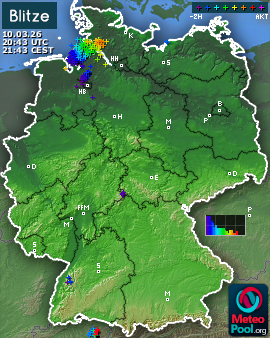 Blitzkarte für Deutschland, letzte 2 Stunden