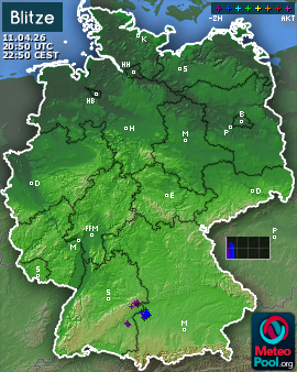 Blitzkarte für Deutschland, letzte 2 Stunden