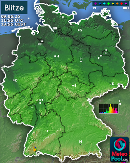 Blitzkarte für Deutschland, letzte 2 Stunden