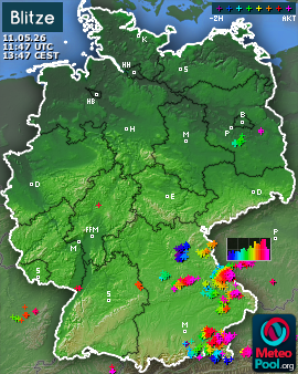 Blitzkarte für Deutschland, letzte 2 Stunden