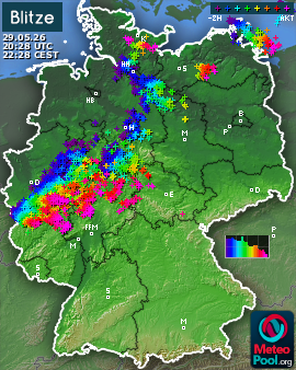 Blitzkarte für Deutschland, letzte 2 Stunden