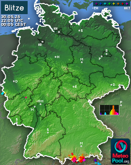 Blitzkarte für Deutschland, letzte 2 Stunden