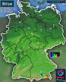 Blitzkarte für Deutschland, letzte 2 Stunden