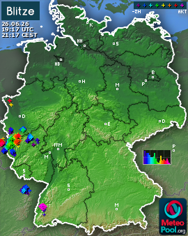 Blitzkarte für Deutschland, letzte 2 Stunden