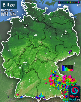 Blitzkarte für Deutschland, letzte 2 Stunden