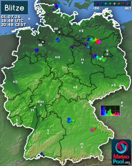 Blitzkarte für Deutschland, letzte 2 Stunden