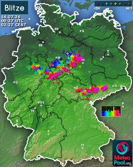 Blitzkarte für Deutschland, letzte 2 Stunden