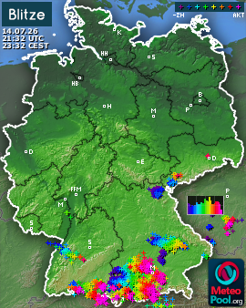 Blitzkarte für Deutschland, letzte 2 Stunden
