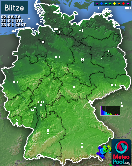 Blitzkarte für Deutschland, letzte 2 Stunden