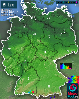 Blitzkarte für Deutschland, letzte 2 Stunden