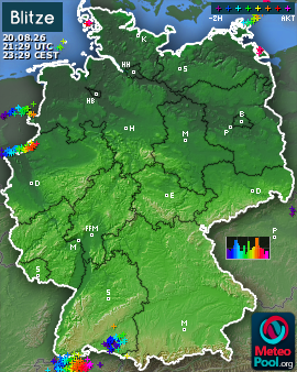 Blitzkarte für Deutschland, letzte 2 Stunden