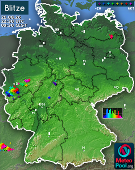 Blitzkarte für Deutschland, letzte 2 Stunden