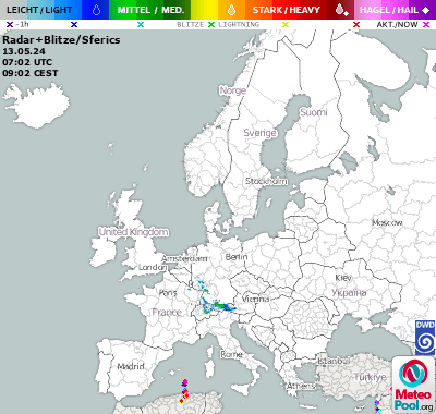 Wetterkarte - RegenRadar und Blitzortung in Europa