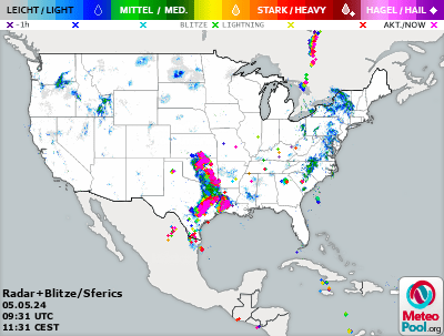 Weather map - weather radar and lightnings in the USA (United States of America)