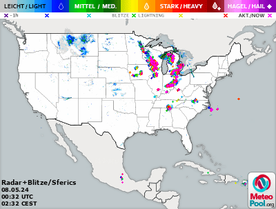Weather map - weather radar and lightning detection in the USA (United States of America)