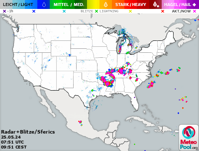 Weather map - weather radar and lightning detection in the USA (United States of America)